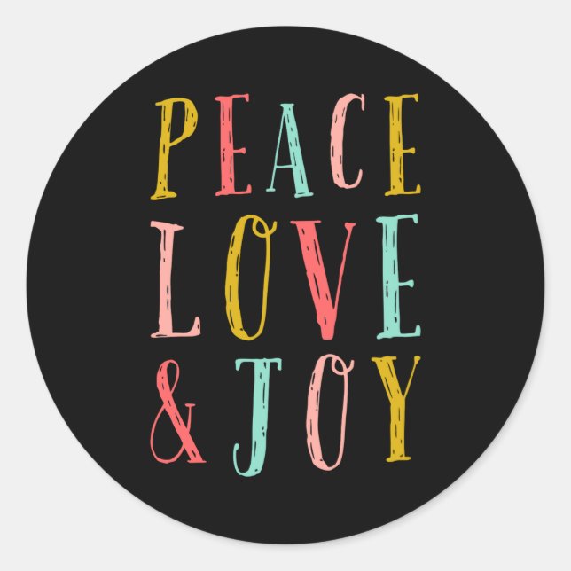 Sticker Rond Peace Love And Joy Whimsical Holiday Toddler  (Devant)