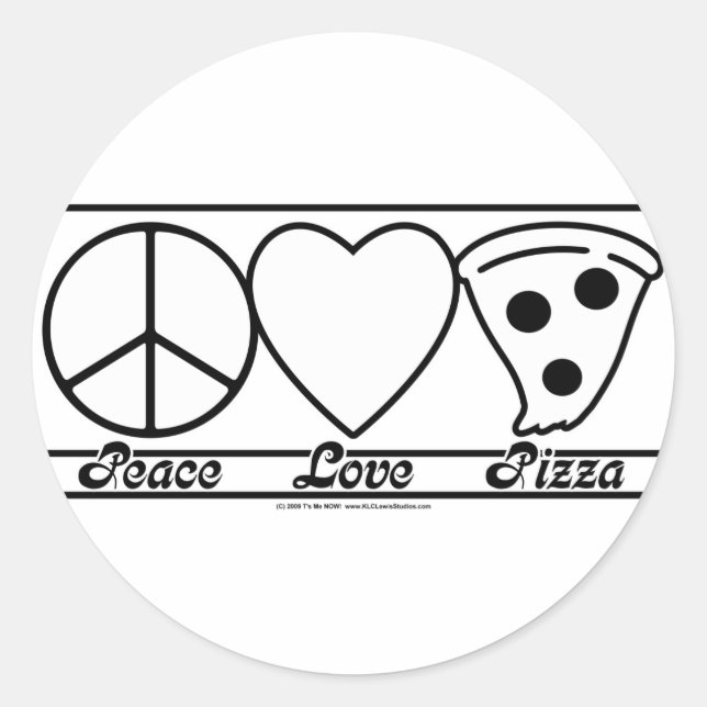 Sticker Rond Peace Love and Pizza (Devant)