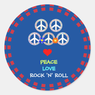 Sticker Rond Peace, Love and Rock 'n' Roll