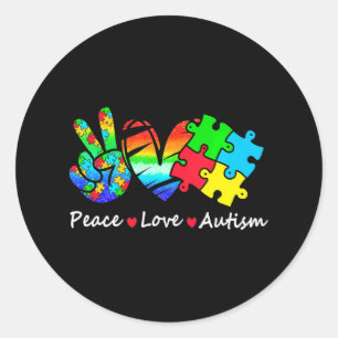 Sticker Rond Peace Love Autisme En Avril Nous Portons L'Autisme