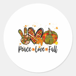 Sticker Rond Peace Love Automne Citrouille Autum Fall Thanksgiv