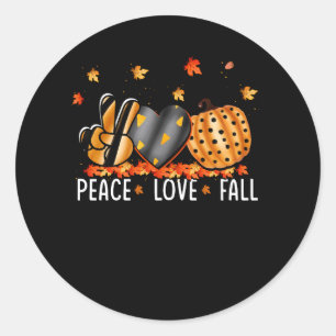 Sticker Rond Peace Love Automne Citrouille Autum Saison Happy F