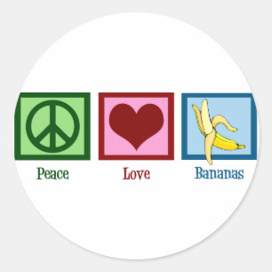 Sticker Rond Peace Love Bananas