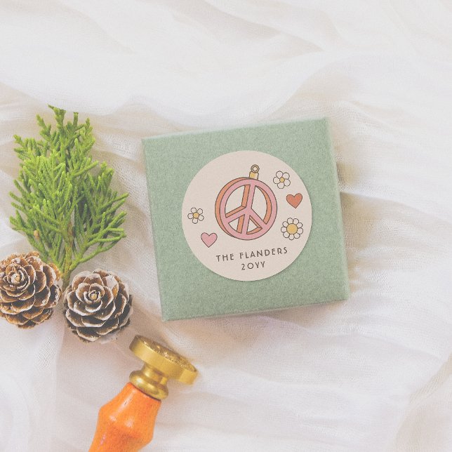 Sticker Rond Peace & Love Bauble Retro Noël Super (Créateur téléchargé)