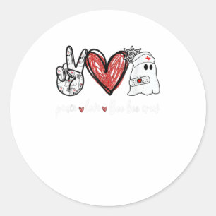 Sticker Rond Peace Love Boo Boo Crew Nurse Ghost Hallowee