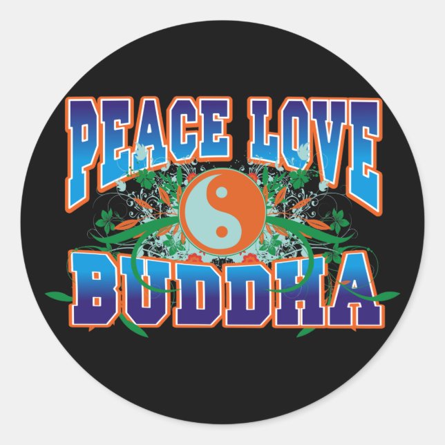 Sticker Rond Peace Love Bouddha (Devant)