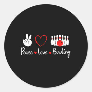 Sticker Rond Peace Love Bowling Cute Bowling Lover