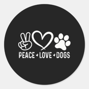 Sticker Rond Peace Love Chiens Design Animal Chien maman Papa A