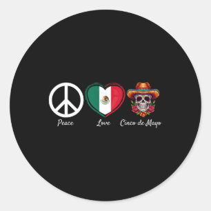 Sticker Rond Peace Love Cinco De Mayo Mexican 5