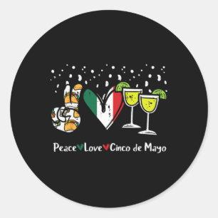 Sticker Rond Peace Love Cinco De Mayo Party Fiesta Mexicaine