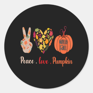 Sticker Rond Peace Love Citrouille Thanksgiving Heart Fall