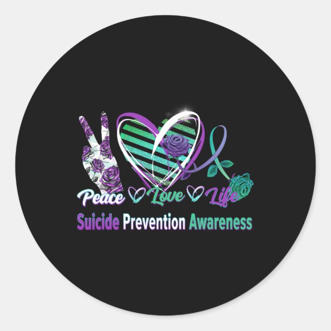 Sticker Rond Peace Love Conscience du suicide Semi-Colon Cadeau (Devant)