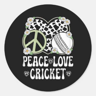 Sticker Rond Peace Love Cricket Lover Cow Print Women Girls Cut