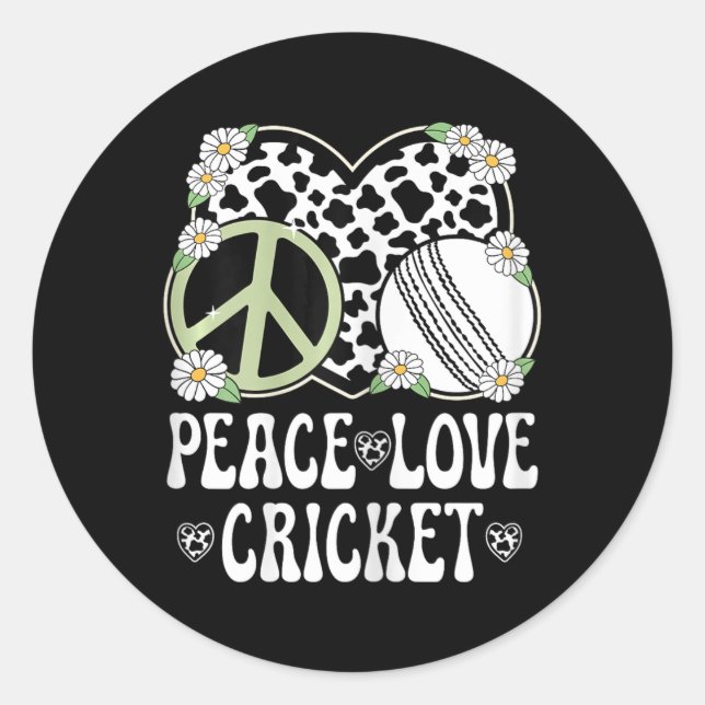 Sticker Rond Peace Love Cricket Lover Cow Print Women Girls Cut (Devant)