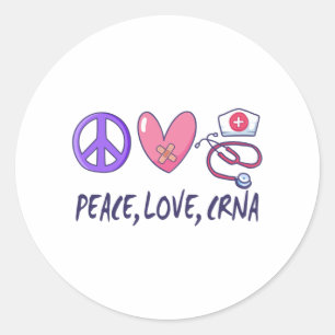 Sticker Rond Peace Love CRNA Nurse
