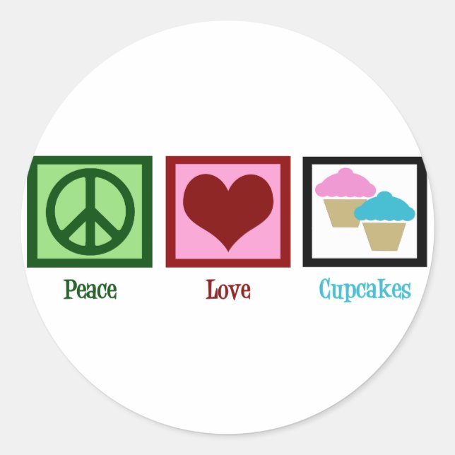 Sticker Rond Peace Love Cupcakes (Devant)