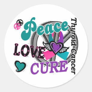 Sticker Rond Peace Love Cure 2 Thyroid Cancer