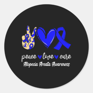Sticker Rond Peace Love Cure Alopecia Areata Blue Ribbon Award