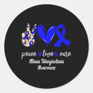 Sticker Rond Peace Love Cure Ataxia Telangiectasia Ruban bleu