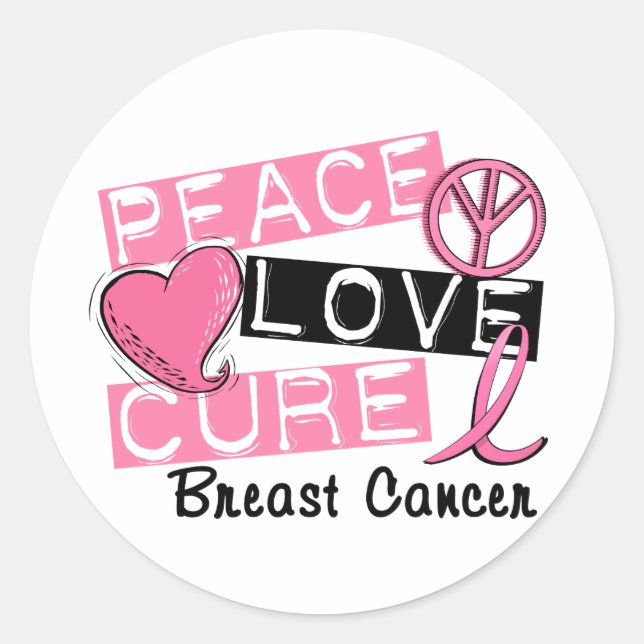 Sticker Rond Peace Love Cure Cancer du sein (Devant)