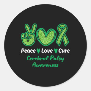 Sticker Rond Peace Love Cure Cérébral Sensibilisation Pesée Ver
