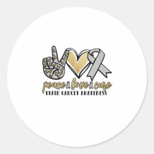 Sticker Rond Peace Love Cure Cerveau Cancer