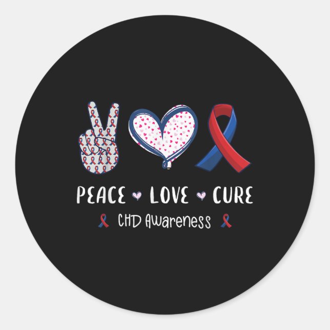 Sticker Rond Peace Love Cure Chd Cardio-Maladie Sensibilisation (Devant)