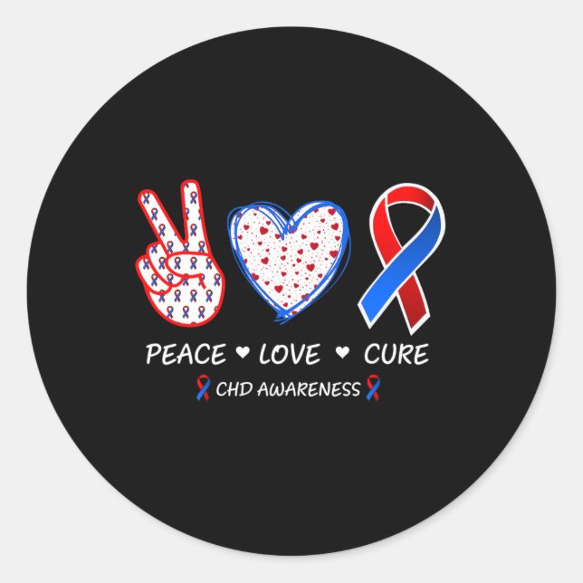 Sticker Rond Peace Love Cure Chd Cardio-Maladie Sensibilisation (Devant)