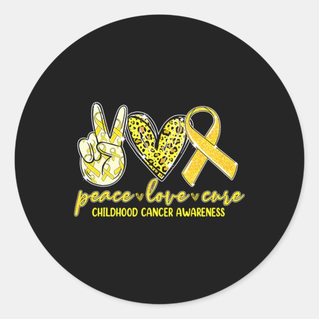 Sticker Rond Peace Love Cure Chilhood Cancer Awareness Leopart (Devant)