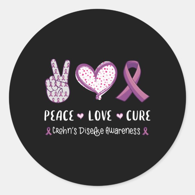 Sticker Rond Peace Love Cure Crohn'S Disease Awareness Ibd (Devant)