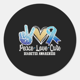 Sticker Rond Peace Love Cure Diabète Sensibilisation