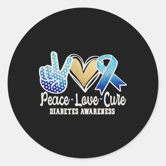 Sticker Rond Peace Love Cure Diabète Sensibilisation (Devant)
