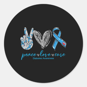 Sticker Rond Peace Love Cure Diabète Sensibilisation Cardiologi