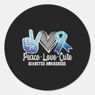 Sticker Rond Peace Love Cure Diabetes Sensibilisation 1
