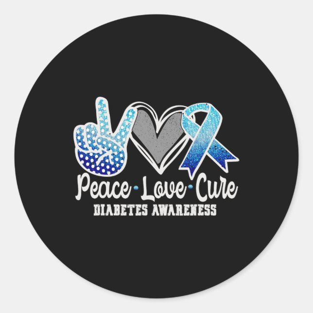 Sticker Rond Peace Love Cure Diabetes Sensibilisation 1 (Devant)