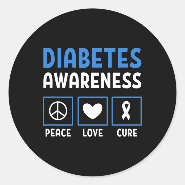 Sticker Rond Peace Love Cure Diabetes Sensibilisation 3 (Devant)