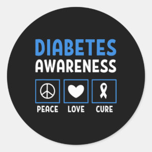 Sticker Rond Peace Love Cure Diabetes Sensibilisation 3