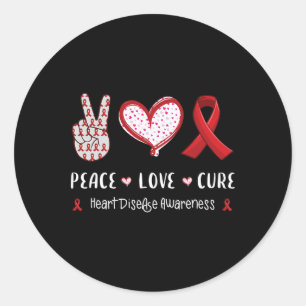 Sticker Rond Peace Love Cure Heart Disease Awareness Hommes Fem