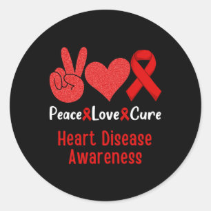 Sticker Rond Peace Love Cure Heart Disease Awareness Mois Homme