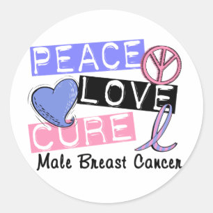 Sticker Rond Peace Love Cure Homme Cancer du sein