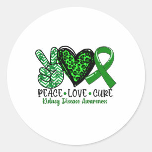 Sticker Rond Peace Love Cure Kidney Disease Awareness Mois