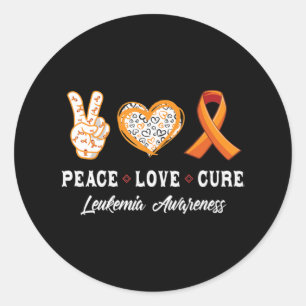 Sticker Rond Peace Love cure Leukemia sensibilisation hommes fe