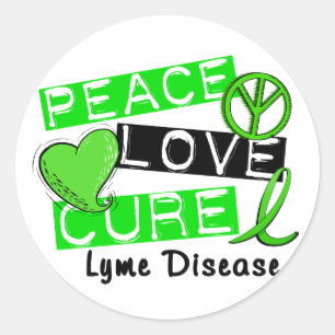 Sticker Rond Peace Love Cure Lyme Maladie 1