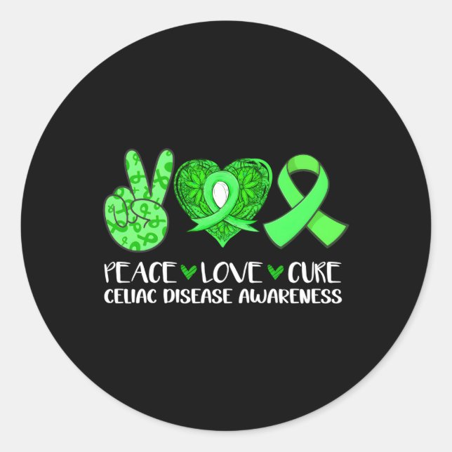 Sticker Rond Peace Love Cure Maladie coeliaque Sensibilisation  (Devant)