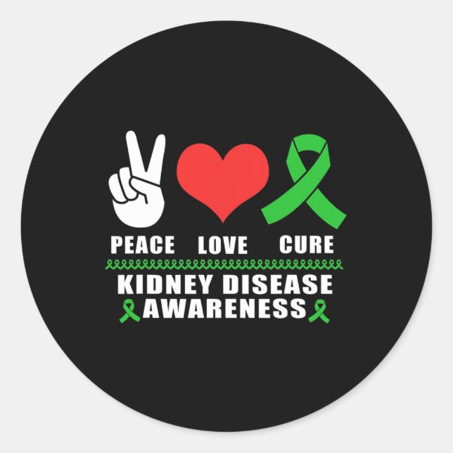 Sticker Rond Peace Love Cure Maladie du rein Sensibilisation (Devant)