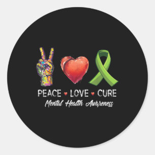 Sticker Rond Peace Love Cure Mental Health Awareness Hommes Fem