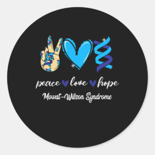 Sticker Rond Peace Love Cure Mowat-wilson Syndrome Blue Ribbon