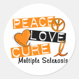 Sticker Rond Peace Love Cure Multiple Sclérose MS