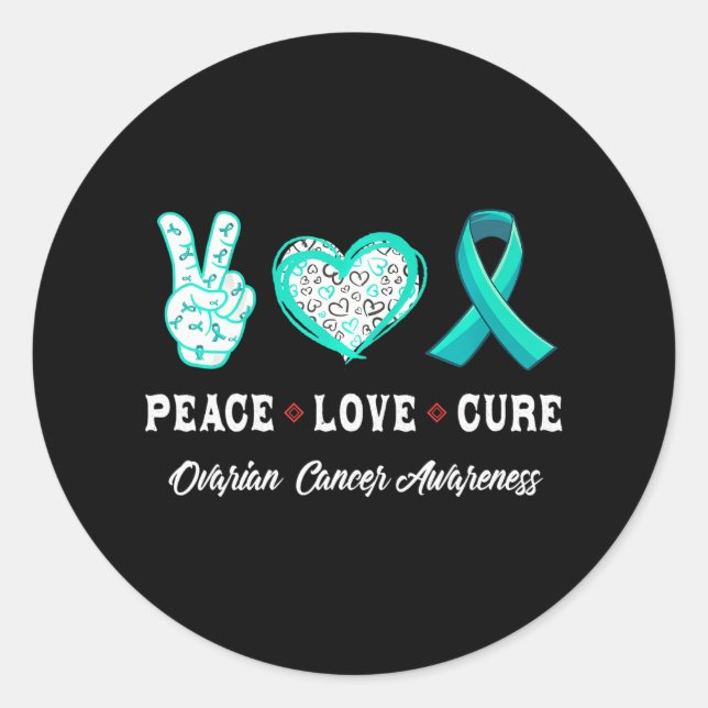 Sticker Rond Peace Love cure Ovarienne cancer sensibilisation h (Devant)