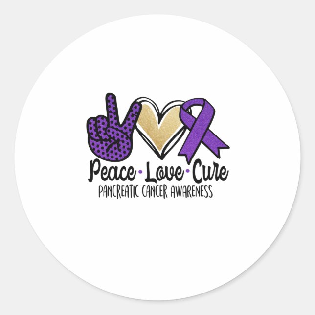 Sticker Rond Peace Love Cure Pancreatic Cancer Awareness (Devant)